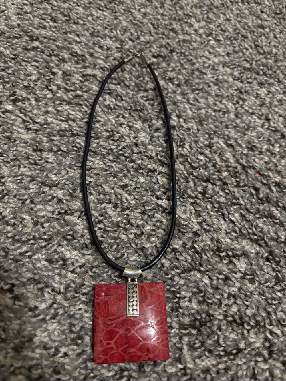 Sterling silver square bejeweled pendant leather choker necklace .925 Whimsygoth